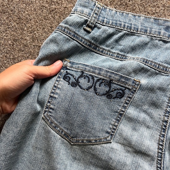 Vintage COS Jeans Blue Light Wash Flared Denim Rhinestone Embroidered Size 10 - Picture 10 of 16